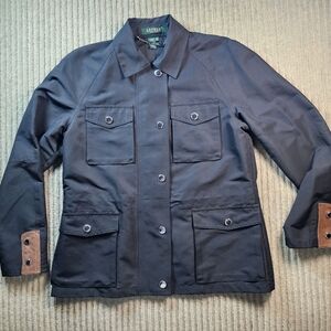 Lauren Ralph Lauren Petite Womens Field Jacket Black With Leather Accents Size S